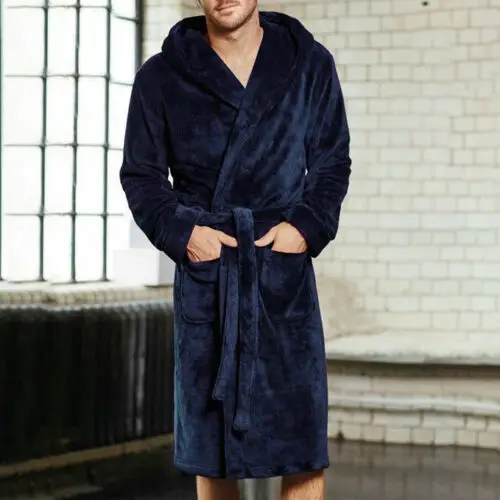 Fashion Men Winter Robes Warm Lengthened Plush Shawl Bathrobe Home Sleepwear Robe Coat - Image 4