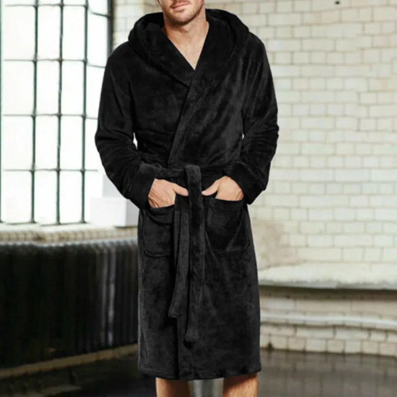 Fashion Men Winter Robes Warm Lengthened Plush Shawl Bathrobe Home Sleepwear Robe Coat - Image 2