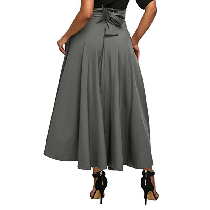 High Waist Pleated Long Skirts Women Vintage Flared Full Skirt Swing Satin Dress - Image 6