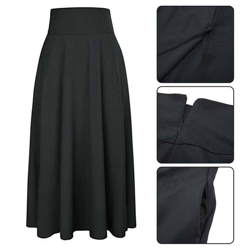 High Waist Pleated Long Skirts Women Vintage Flared Full Skirt Swing Satin Dress - Image 4