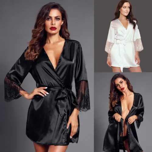 Hirigin Women Sexy Lace Lingerie Dressing Gown Nightwear Bridesmaid Robes Underwear Satin Robe Bathrobe Sleepwear Vintage - Image 4