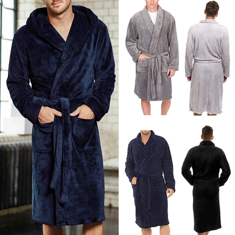 Fashion Men Winter Robes Warm Lengthened Plush Shawl Bathrobe Home Sleepwear Robe Coat