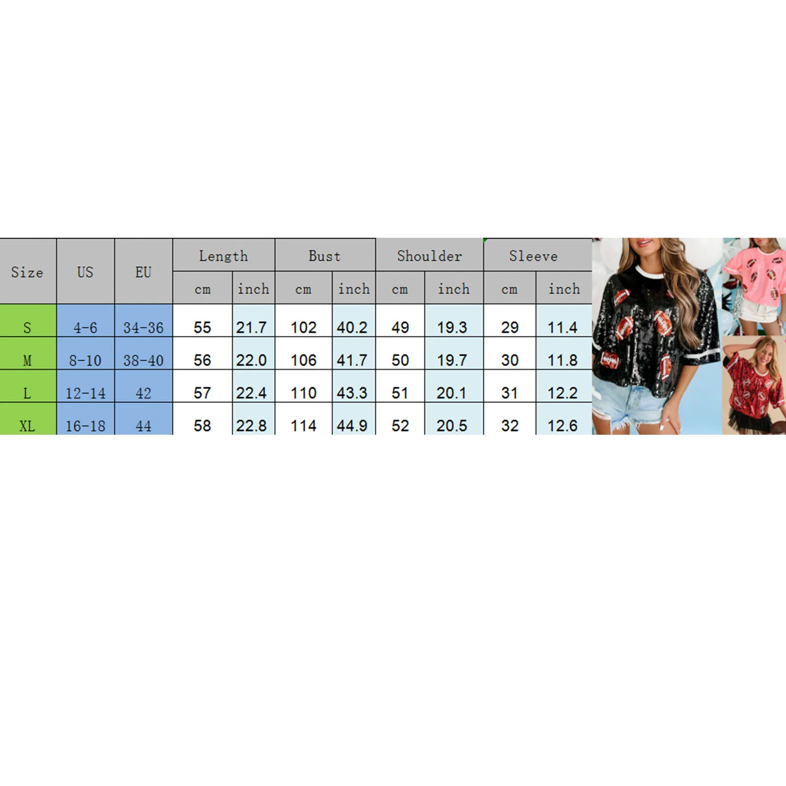Women's Fashion Sequin T Shirts Tops Round Neck Short Sleeve Rugby Print T Shirts Cheerleading Costume Ball Game Sports Tops - Image 6